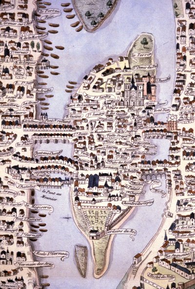 Kaupunkisaaren kartta, Pariisi, noin 1540 (kaiverrus). tekijältä Unbekannter Künstler
