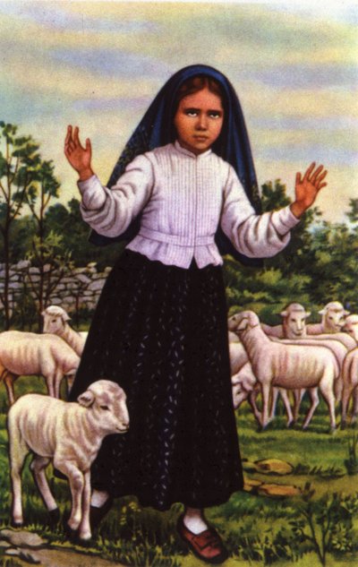 Jacinta, joka näki Neitsyt Marian Fatimassa vuonna 1917, noin 1920-1930 (postikortti). tekijältä Unbekannter Künstler