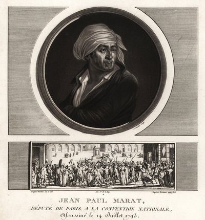 Jean Paul Marat, Pariisin varajäsen kansalliskokouksessa, murhattiin vuonna 1793 tekijältä Unbekannt