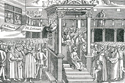Latimer saarnaa ennen Edward VI:ta tekijältä Unbekannter Künstler