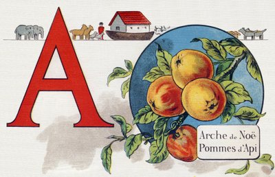 Kirjain A: Noen arkki, Apy Apple. Kaiverrus "ABC L