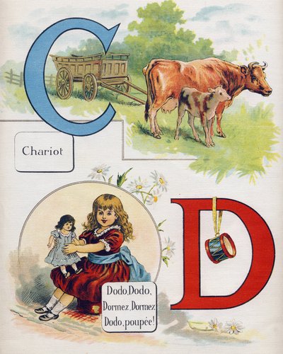 Kirjain C ja D: Kärry ja nukkuminen, nukkuminen, nukkuminen, nukkuminen, nukkuva nukke. Kaiverrus "ABC L