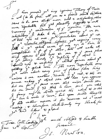 Sir Isaac Newtonin kirje M.D. William Briggsille, kirjoitettu Trinity Collegesta Cambridgesta, 20. kesäkuuta tekijältä Unbekannt