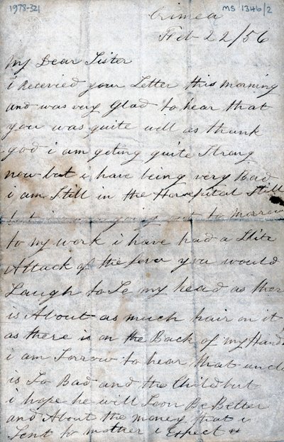 Krimillä olevan sotilaan kirje sisarelleen, 22. helmikuuta 1856 tekijältä Unbekannt