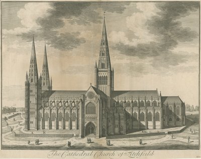 Lichfieldin katedraali - Etelänäkymä: kaiverrus, nd [c 1730] tekijältä Unbekannt