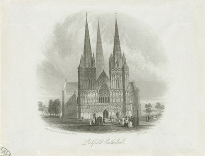 Lichfield Cathedral - West Front: teräskaiverrus, nd [c 1842] tekijältä Unbekannt