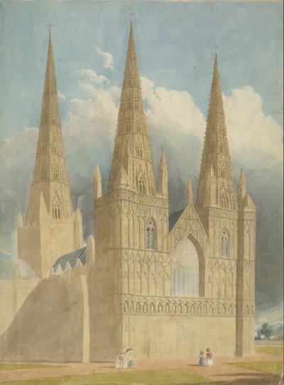 Lichfield Cathedral - West Front: akvarellimaalaus ja [c 1840] tekijältä Unbekannt