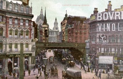 Lontoo - Ludgate Hill Lontoon Cityssä, 1900-luvun alussa (postikortti). tekijältä Unbekannter Künstler