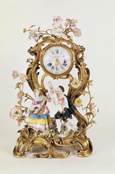 Louis XV ormolu ja posliinikello, Meissen-figuurit tekijältä Unbekannt