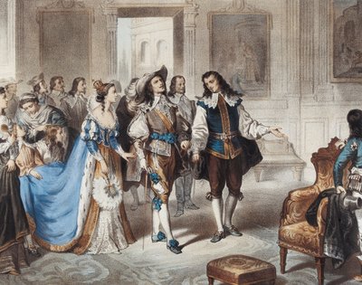 MURILLO, Bartolome Esteban (1617-1682). Maalari Murillo vierailee El Escorialissa" ("Painter Murillo visiting El Escorial"). Litografia: L. Turgis tekijältä Unbekannter Künstler