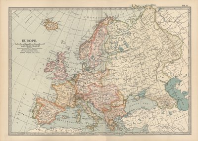 Euroopan kartta, noin 1900 (kaiverrus). tekijältä Unbekannter Künstler