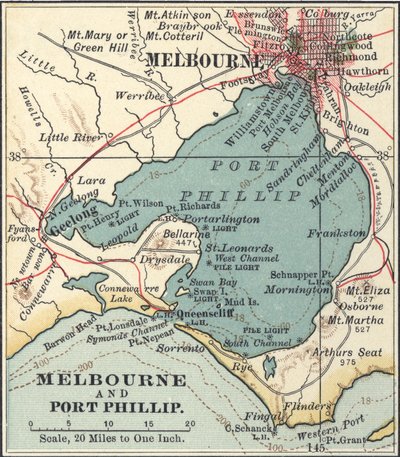 Melbournen kartta, noin 1900 (kaiverrus) tekijältä Unbekannter Künstler