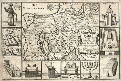 Kartta israelilaisten matkasta Egyptistä lähdön jälkeen. tekijältä Unbekannter Künstler