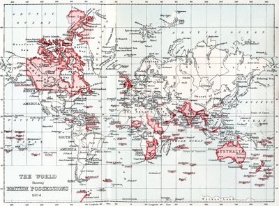 Maailmankartta, jossa näkyy brittien omaisuus vuonna 1904. tekijältä Unbekannt