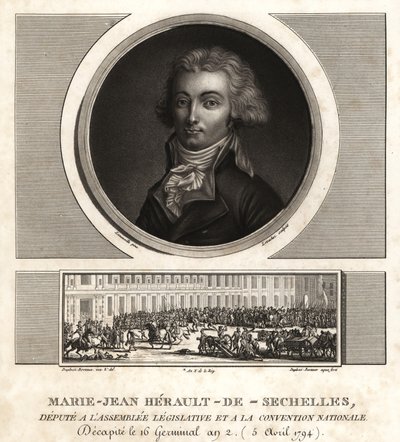 Marie-Jean Herault de Sechelles (1759-1794), ranskalainen tuomari ja poliitikko giljotinoitu terrorin vallan aikana tekijältä Unbekannt