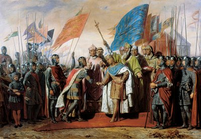 Ranskan kuninkaan Philip II:n ja Englannin kuninkaan Henrik II:n tapaaminen Gisorsissa, 21. tammikuuta 1188 tekijältä Unbekannt