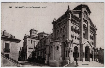 Monaco: Cathedrale Notre Dame Immaculee (Notre-Dame-Immaculee) ulkonäkymä - Postikortti 1800-luvun lopulla - 1900-luvulla tekijältä William M. Timlin