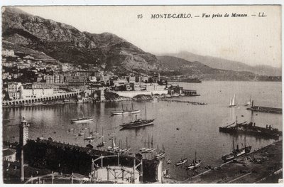 Monte Carlo (Monte-Carlo): Näkymä kaupunkiin otettuna Monacosta - Postikortti 1800-1900-luvun lopulla tekijältä William M. Timlin