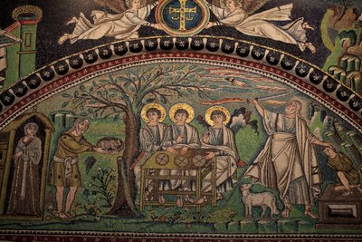 Mosaiikki Vanhasta testamentista "Iisakin uhri". San Vitalen basilika. 6. vuosisadalla, Ravenna, Italia. UNESCO tekijältä Unbekannt