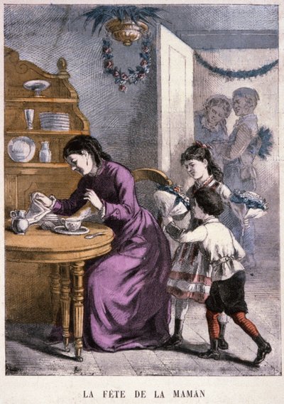 Äitienpäivä, n. 1870-1880 (kaiverrus). tekijältä Unbekannter Künstler