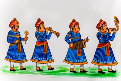Pintura mural na cidade velha, Udaipur, Udaipur, Rajasthan, Índia, Ásia (foto) finlandesa tekijältä Unbekannter Künstler