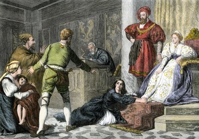 Myytit ja legendat: noituudesta syytetyn juutalaisen tytär keskiajalla. Värikaiverrus 1800-luvulta. tekijältä Unbekannter Künstler