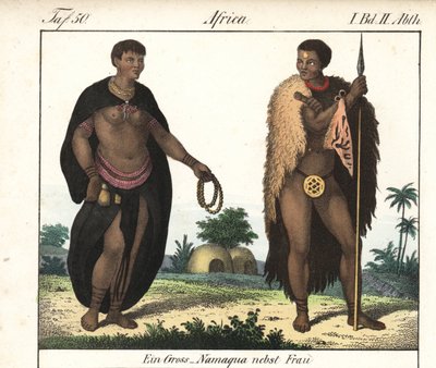Nama-pariskunta (Etelä-Afrikka). Kirjan litografia: Friedrich Wilhelm Goedsche (1785-1863) "Galerie complete en tableaux fideles des peuples d