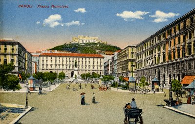 Napoli Piazza Municipio, 1900-luvun alku (postikortti) tekijältä Unbekannter Künstler