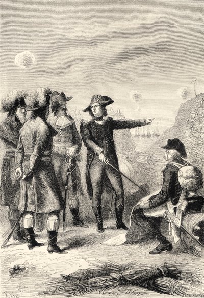 Napoleon Toulonin piirityksessä Ranskassa vuonna 1793 (kaiverrus). tekijältä Unbekannter Künstler