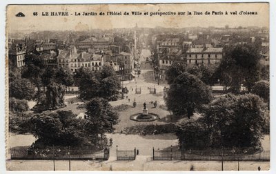 Normandia, Seine Maritime (76), Le Havre: kaupungintalon puutarha ja perspektiivi rue de Paris -kadulle - Postikortti 1800- ja 1900-luvun lopulla tekijältä William M. Timlin