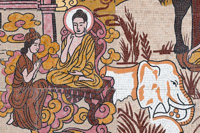 Ong Nui buddhalainen pagodi, seinäfresko, Buddhan elämä, Quy Nhon, Vietnam, 2019 (kuva) tekijältä Unbekannt