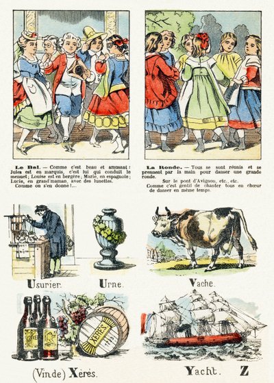 Sivu 8 - le bal -asu, la ronde - Child Entertainment Alphabet n.1890 (litografia) tekijältä Unbekannt