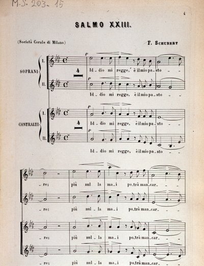 Franz Schubertin Psalmin 23 partituurin sivu, op 132, D 706 tekijältä Unbekannter Künstler
