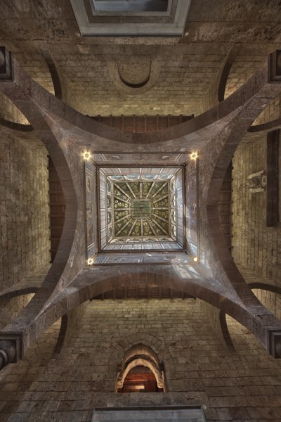 Palermo, Kuninkaallinen palatsi tai Palazzo dei Normanni (Normaanien palatsi), Joharia-torni, Tuulihuone: puinen kuppi, jonka keskellä on Tuulten ruusu (kompassiruusu) Zenithal-näkymä tekijältä Unbekannter Künstler