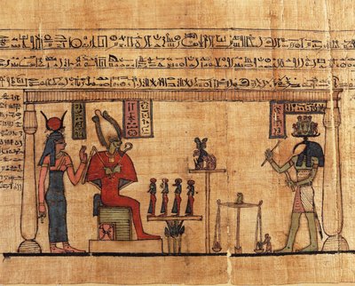 Papyrus Ousirourin ensimmäisestä Hengityskirjasta, Thoth punnitsee Ousirourin sielun ennen Isistä ja Osirista tekijältä 