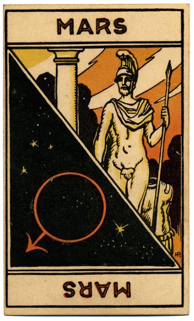 Paranormaalia. Astrologia. Mars (planeetta). Astrologiakortti: Le Tarot Astrologique (Astrologinen Tarot), kirjoittanut Georges Muchery, Ranska tekijältä Unbekannter Künstler