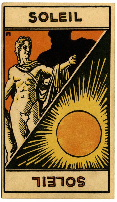 Paranormaalia. Astrologia. Aurinko (tähti). Astrologinen kortti: Le Tarot Astrologique (Astrologinen Tarot), kirjoittanut Georges Muchery, Ranska tekijältä Unbekannter Künstler