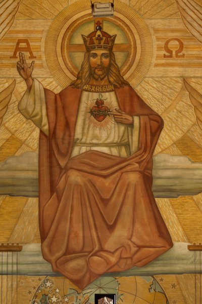 Seurakuntakirkko (Heilig-Hartkerk). Sisustus. Modernismi. Kuoro. Mosaiikki. Kristus. tekijältä Unbekannt