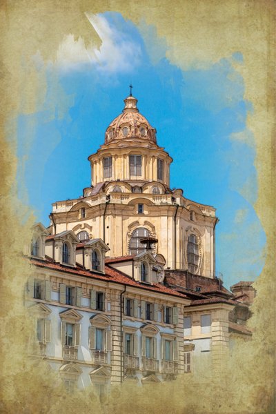 Piazza Castello: San Lorenzon kirkko, Torino, Piedmont, Italia (manipuloitu kuva) tekijältä Unbekannt