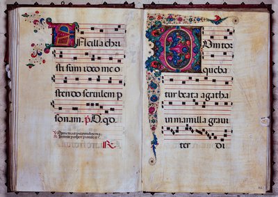 Piccolomini-kirjasto: kuorokirja, cod.12.N, ff. Venturino Mercatin 92v-93r "Foliated iniciaalilla". tekijältä Unbekannter Künstler