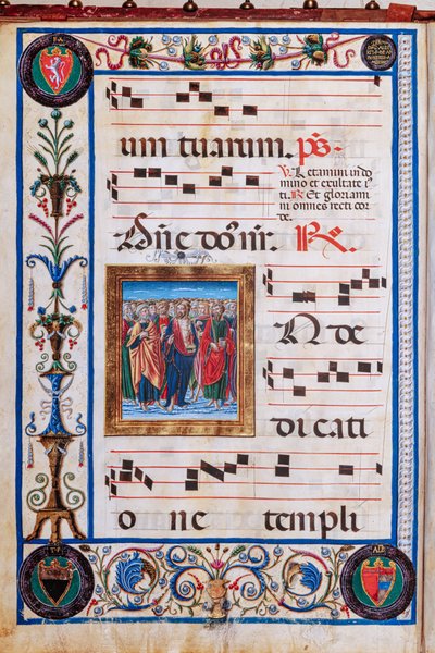 Piccolomini-kirjasto: kuorokirja, turska. 26.R, ff. 29v kappaleella "Christ and all Saints", kirjoittanut Giovanni di Taldo. tekijältä Unbekannter Künstler