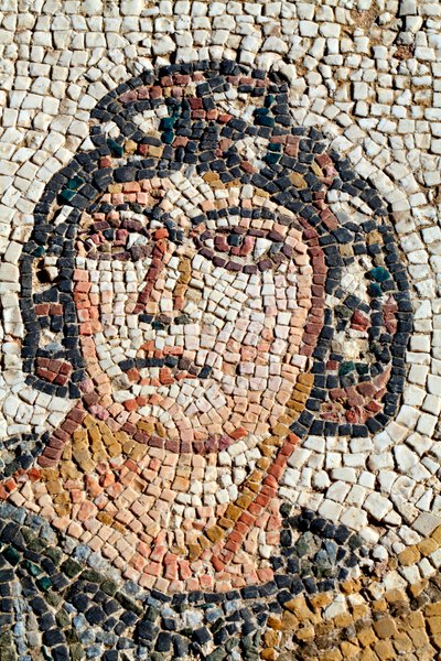 Ambrosian muotokuva - jumalien ruoan ja kuolemattomuuden symboli - Yksityiskohta paneelista, joka edustaa ensimmäistä Akilleuksen kylpyä - Pafoksen mosaiikit, Theseuksen huvila, 5. vuosisadalla jKr - Kypros - Ambrosian muotokuva, jumalien ja immotaliitin r tekijältä Unbekannt