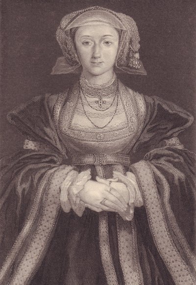 Anne of Clevesin (1515-1557), Englannin kuningattaren muotokuva, kaiverrus tekijältä William M. Timlin