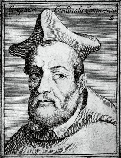 Gasparo Contarinin (1483-1542), italialaisen kardinaalin ja piispan muotokuva, kaiverrus kaikkien hyveiden ja tieteen maineikkaimmista ikoneista, Claudius Pernetus tekijältä William M. Timlin