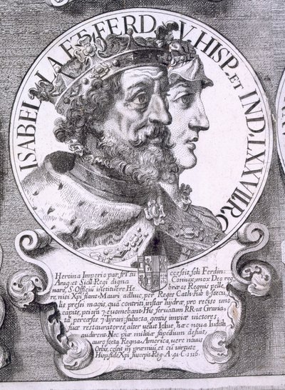 Isabella I:n ja Kastilialaisen Ferdinand V:n muotokuva (litho) tekijältä Unbekannt