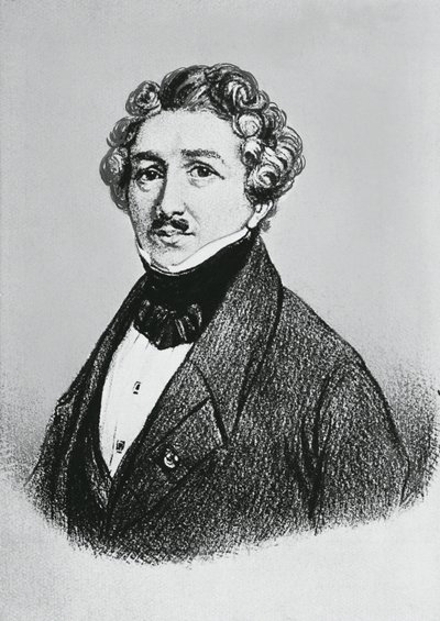 Louis-Jacques-Mande Daguerren (1787-1851), ranskalaisen taiteilijan, fyysikon ja kemistin muotokuva, joka tunnettiin daguerrotyyppisen valokuvausprosessin keksimisestä tekijältä William M. Timlin