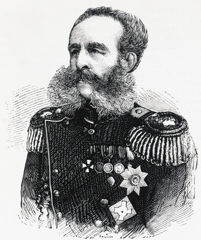 Prinssi Dmitri Ivanovitš Svjatopolk-Mirskyn (1825-1899), venäläisen kenraalin muotokuva, kaiverrus tekijältä William M. Timlin