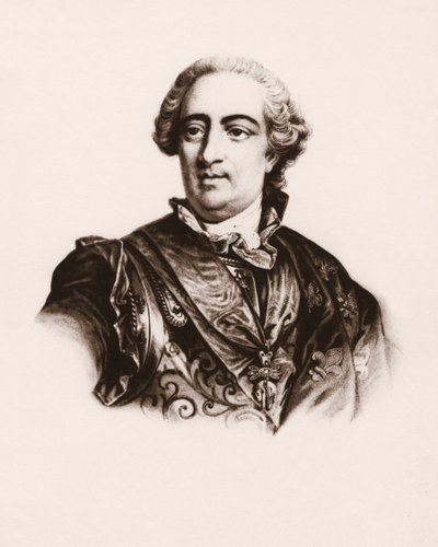 Muotokuva Ranskan kuninkaasta Ludvig XV:stä (1710-1774) 1800-luvun kaiverrus. tekijältä Unbekannter Künstler