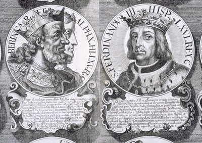 Kastilialaisen Berengarian ja Kastilialaisen Ferdinand III:n muotokuvia (litho) tekijältä Unbekannt