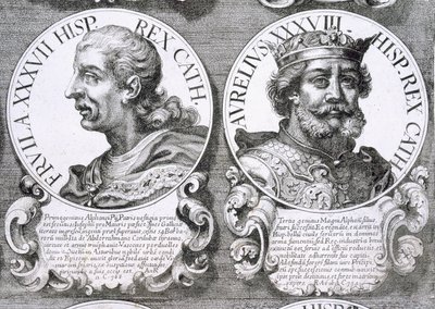 Fruela I:n ja Aurelius Asturialaisen muotokuvia (litho) tekijältä Unbekannt